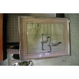 Watercolour 'Swans' signed Fraser AF