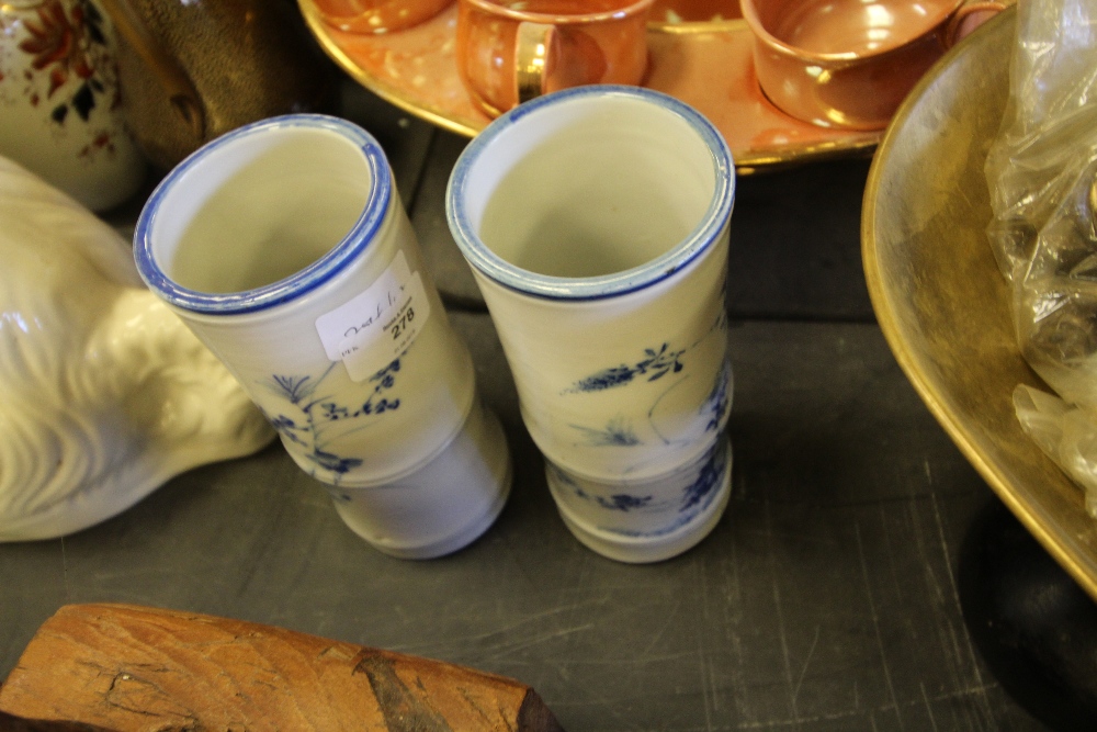 Pair of Japanese blue and white bamboo form vases