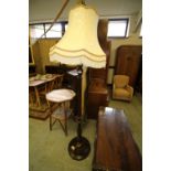 Mahogany standard lamp and corner washstand and 4 other pieces of misc furniture