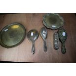 Silver Backed Mirror & Brush & Silver-Plated Trays