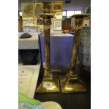 Pair of 19thC brass column candlesticks