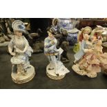 Pair of 19thC Dresden figures (A/F) and later figure