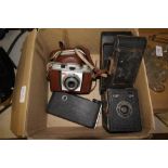 Box of vintage cameras inc Kodak