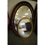 1920's Grained Wood Oval Mirror, Gilt Mirror & Pictures