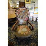 19thC Mahogany embroidered ladies chair