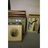 19thC mezzotint - 2 Victorian ladies - later frame and 11 other prints