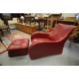 Red leather chair and stool