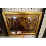 A Victorian oil painting on mahogany board of a classical scene