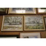 J F Adams - Pair of Oil Paintings - Lake Scenes, Framed