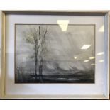 20th Century watercolour - Stormy fell scene, 23cm x 32cm, framed