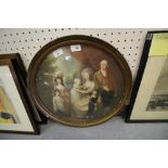 Portrait of 18thC family in vintage round wooden frame