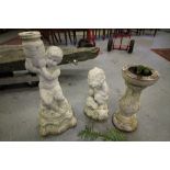 2 Stone Fountain Ornaments & 1 Other