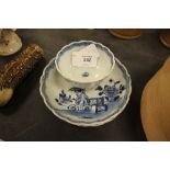 Blue and white teabowl and 2 saucers