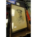 WWI Officer - charcoal pencil drawing, signed A Skay etc