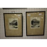 Pair of Donald Crawford etchings, lake views