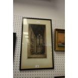 E. Sharland, etching, Liverpool Cathedral, framed