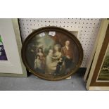 Portrait of 18thC family in vintage round wooden frame