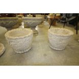 Pair of Acorn Pots - circular planters featuring oak leaves & acorns