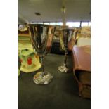 Two silver plated goblets with pattern, 17cm high, 8cm diameter