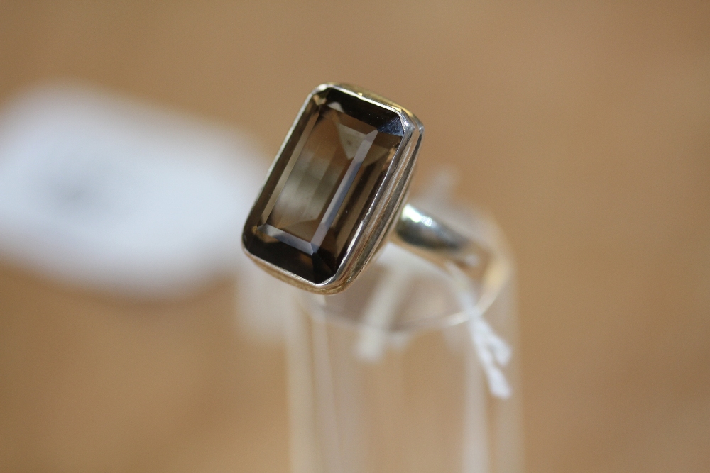 Silver & Smoky Quartz Ring - size O