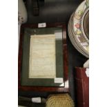 WWI discharge certificate in frame