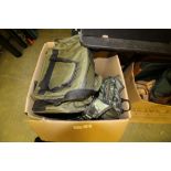 Box of fishing bags and others