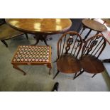 2 wheel back chairs and a dressing stool