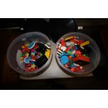 Two tubs of children's building blocks