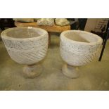 Pair of Mayan Urns - decorated with Aztec designs on base