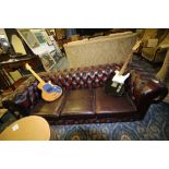 Oxblood leather three seat Chesterfield