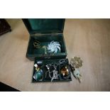Jewellery Box, Scottish Silver, White Metal Brooches, Ingersoll Watch etc