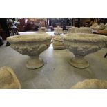 Pair of Large Acanthus Decorated Urns