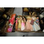 Box of two Sindy, Barbie, etc. dolls plus box of Sindy outfits