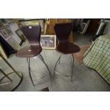 Pair of Revolving Brown Leather Bar Stools
