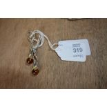 Pair of Silver & Amber Earrings