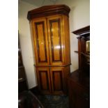 Georgian pitch pine and mahogany banded two-tier corner cupboard
