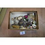 Box of costume jewellery, mother of pearl boxes etc