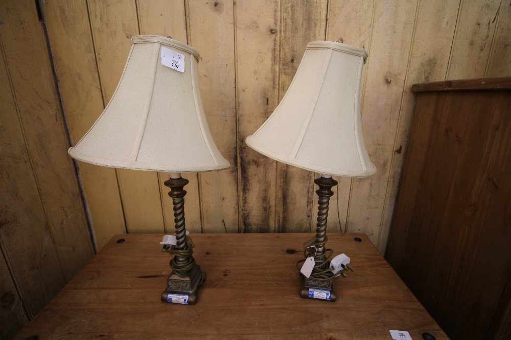 Pair of Gilt Brass Effect Twist Table Lamps