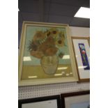 Large colour print after Van Gogh - Sunflowers, framed