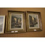 Pair of Italian Oil Paintings, Vicoamo - Harbour Scenes, Gilt Frames