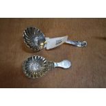 Georgian silver caddy spoon and plated sifting spoon
