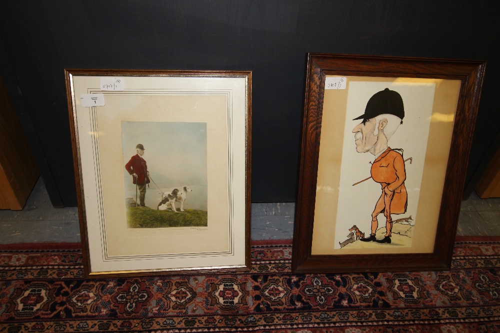 Early Wilk caricature dated 1933 - Jim Dalton with two hounds and fox, signed, framed and a Mayson