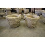 Pair of Large Rose Tubs - circular planters festooned with roses
