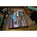 Box of rock and pop CDs and railway DVDs