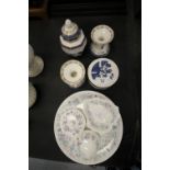 Wedgwood "Angela" and Royal Doulton "Real Old Willow" dressing table pieces
