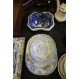 19thC Spode Blue Tower Serving Dishes & Asiatic Pheasant Ashette & Plates