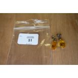 Pair of amber and silver lozenge stud earrings