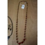 1920s red glass and brass necklace