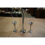 3 silver spill vases