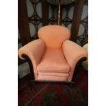 1920's Upholstered Scroll Arm Show Frame Armchair